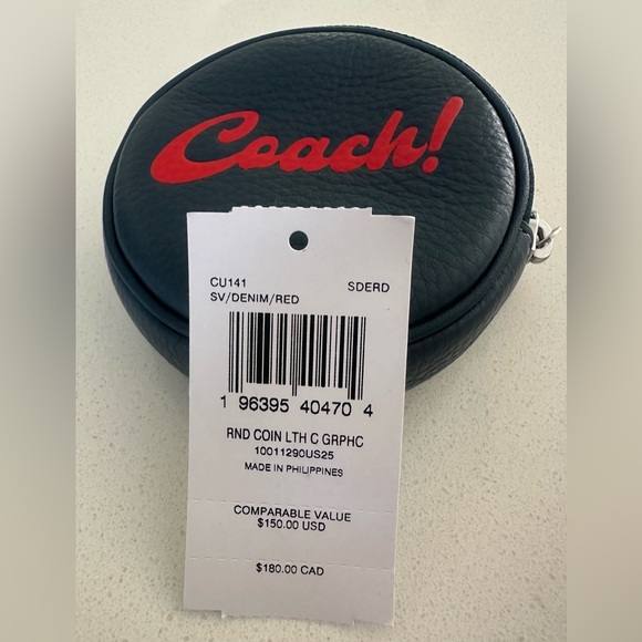 Coach leather key chain and coin wallet-dark blue- round- zipper- New With Tag - Picture 8 of 9